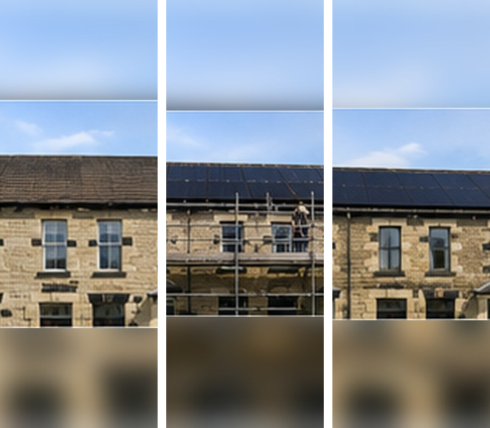 Illustrative example of a solar installation on a Leeds home, before, during and after